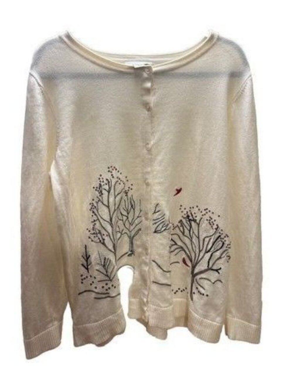 Christopher & Banks Winter Forest Cardinal Bird Full Button Sweater Cardigan XL